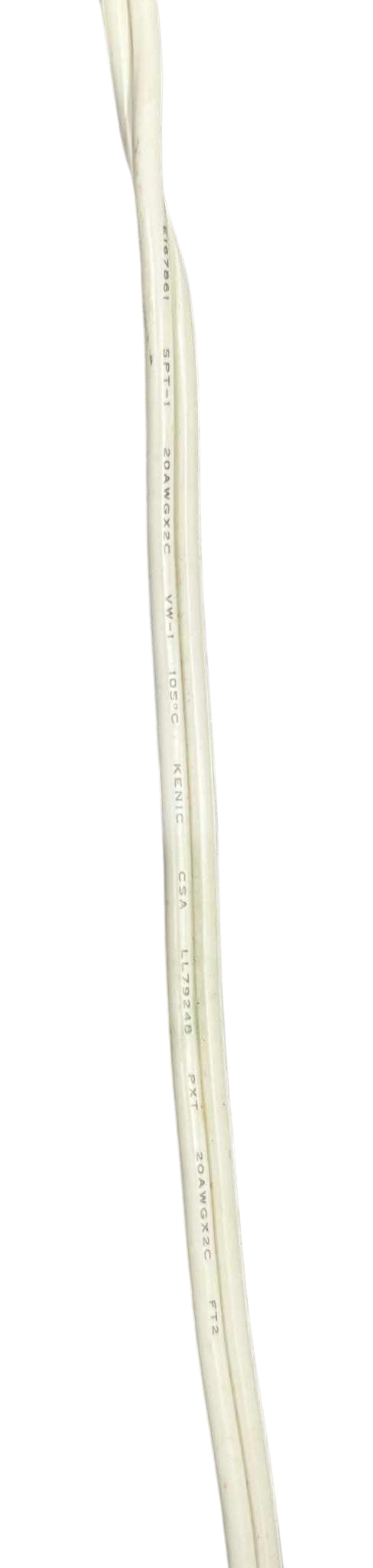 20AWG two core AC power cord in white, ideal for various electrical applications