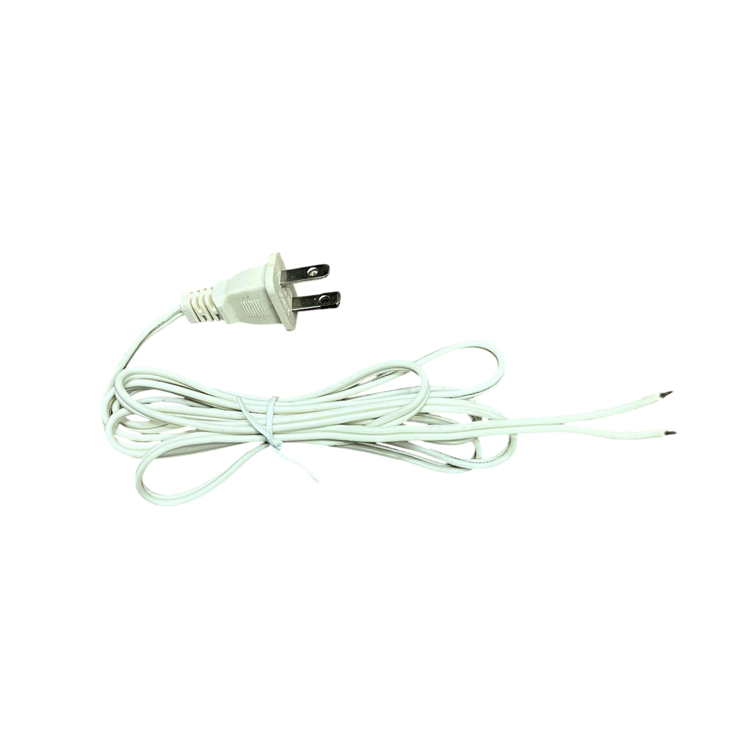 20AWG two core AC power cord with white insulation and plug for electrical connections