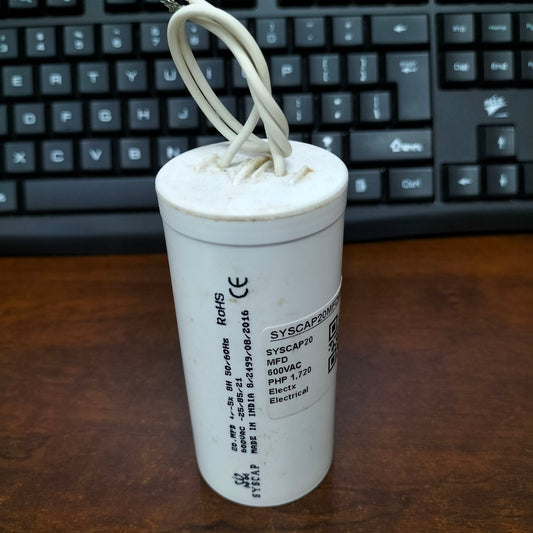 Syscap 20MFD motor running capacitor 600V with standard wiring for electrical applications