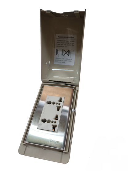 Omni Weatherproof Duplex Universal Outlet 16A 250V with Stainless Plate Cover WPP-601+WWP-113S+WWU-402