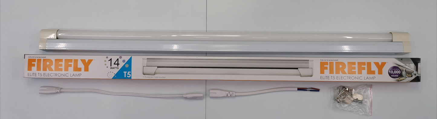 Electx Electrical Supply 21W T5 fluorescent fixture set with Firefly brand tube and mounting hardware