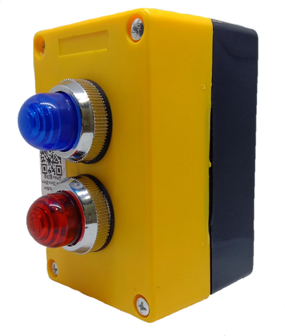 Auspicious 220V pilot lamp with surface box featuring blue and red indicator lights in a yellow casing