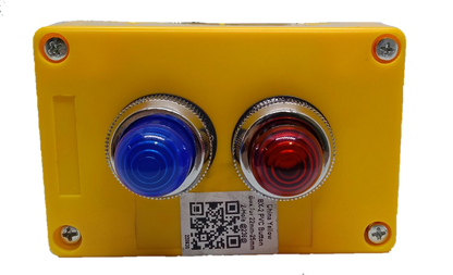 220V pilot lamp with surface box featuring blue and red indicator lights in a yellow Auspicious work and safety light enclosure
