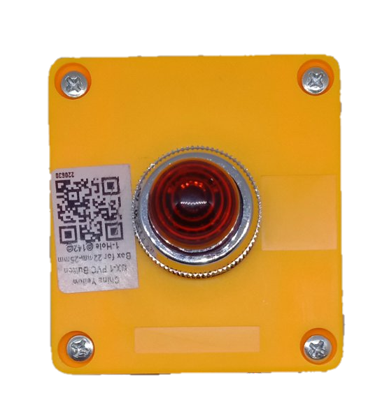 Auspicious 220V red pilot lamp with enclosure mounted on a yellow square base with metal screws