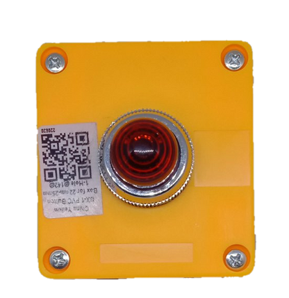 Auspicious 220V red pilot lamp with enclosure mounted on a yellow square base with metal screws