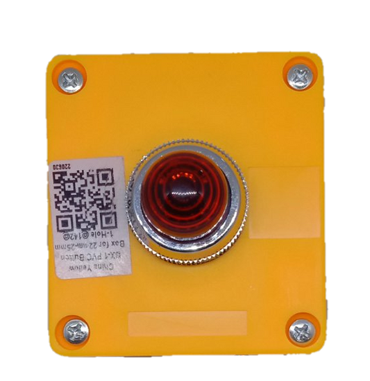 Auspicious 220V red pilot lamp with enclosure mounted on a yellow square base with metal screws