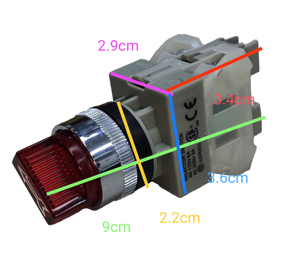 Auspicious 22mm illuminated selector switch with red knob and silver ring for power points and switches