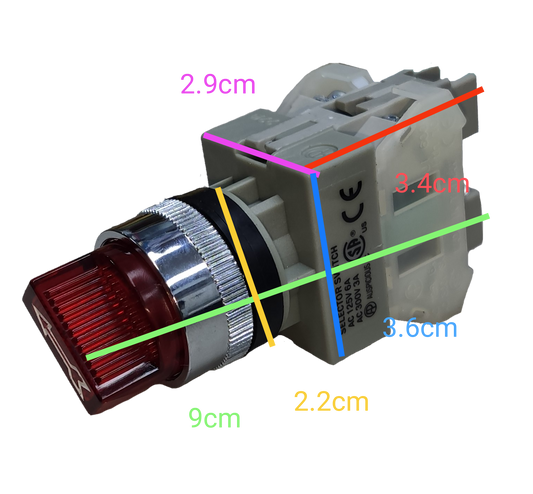 Auspicious 22mm illuminated selector switch with red knob and silver ring for power points and switches