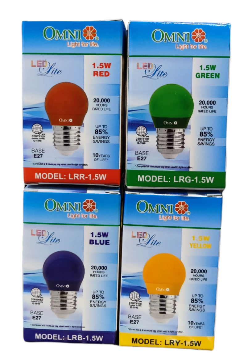 Omni 1.5W LED Bulb Colored E27 220V 1.5W Round Bulb LED E27 220V Available in Blue, Green Red Yellow