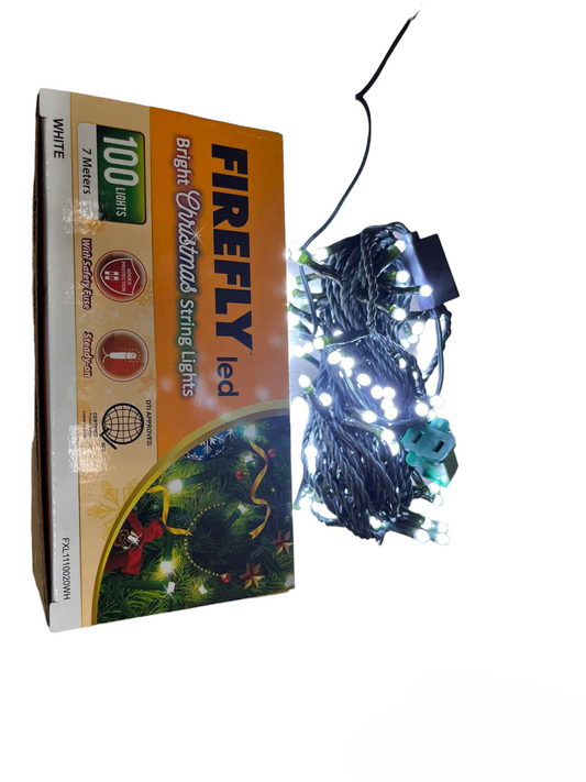 Firefly LED Christmas Light 100 LED Bulbs String Light Green Wire Steady White 6500K 7 Meters 7W 220V Indoor Only FXL1110020WH