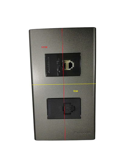 Panasonic 2 Gang CAT 6 Lan Data Outlet and Telephone Outlet,2 Gang RJ45 Outlet and RJ11 Outlet with Plate Cover Metallic Gray WEG6802MH-1/WEG24886H/WEG2164H