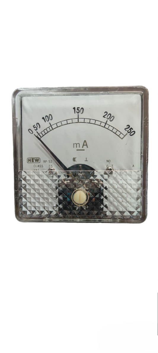 MEW 250mA DC 64mm x 65mm Panel Meter with analog display for electrical current measurement