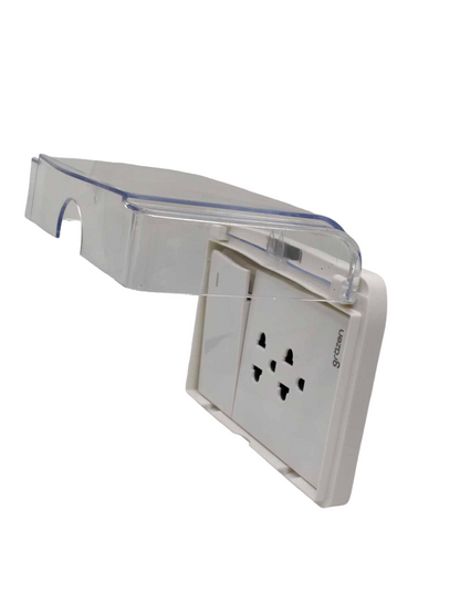 Grazen Weatherproof Cover with 1 Gang 1 Way Device with 2 Gang Universal Outlet with Ground 16A 220V WC-019-W+GW-008