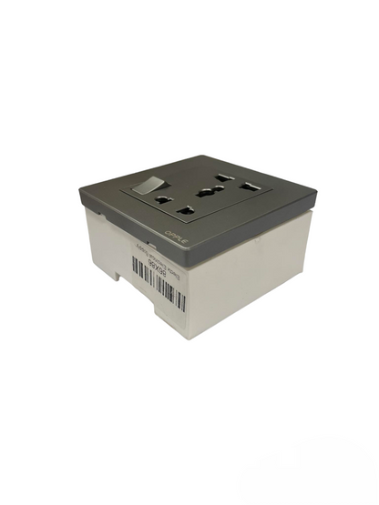 Opple Duplex Universal Outlet with Ground with Switch Control Square Type Gray with Plate Cover and Utility Box 16A 220V F021681A 86X86