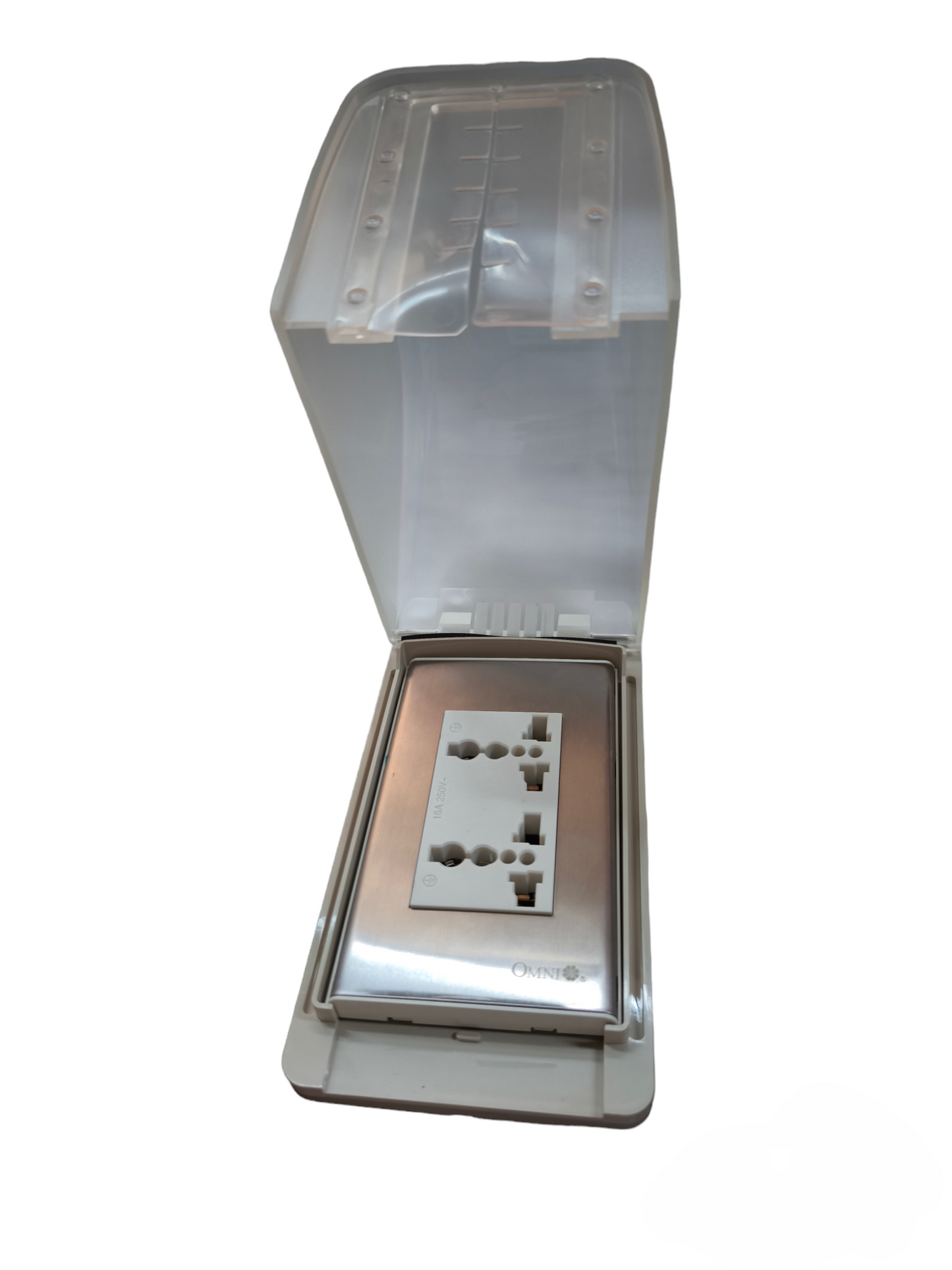 Omni Weatherproof Duplex Universal Outlet 16A 250V with Stainless Plate WPP-605+WWP-113S+WWU-402