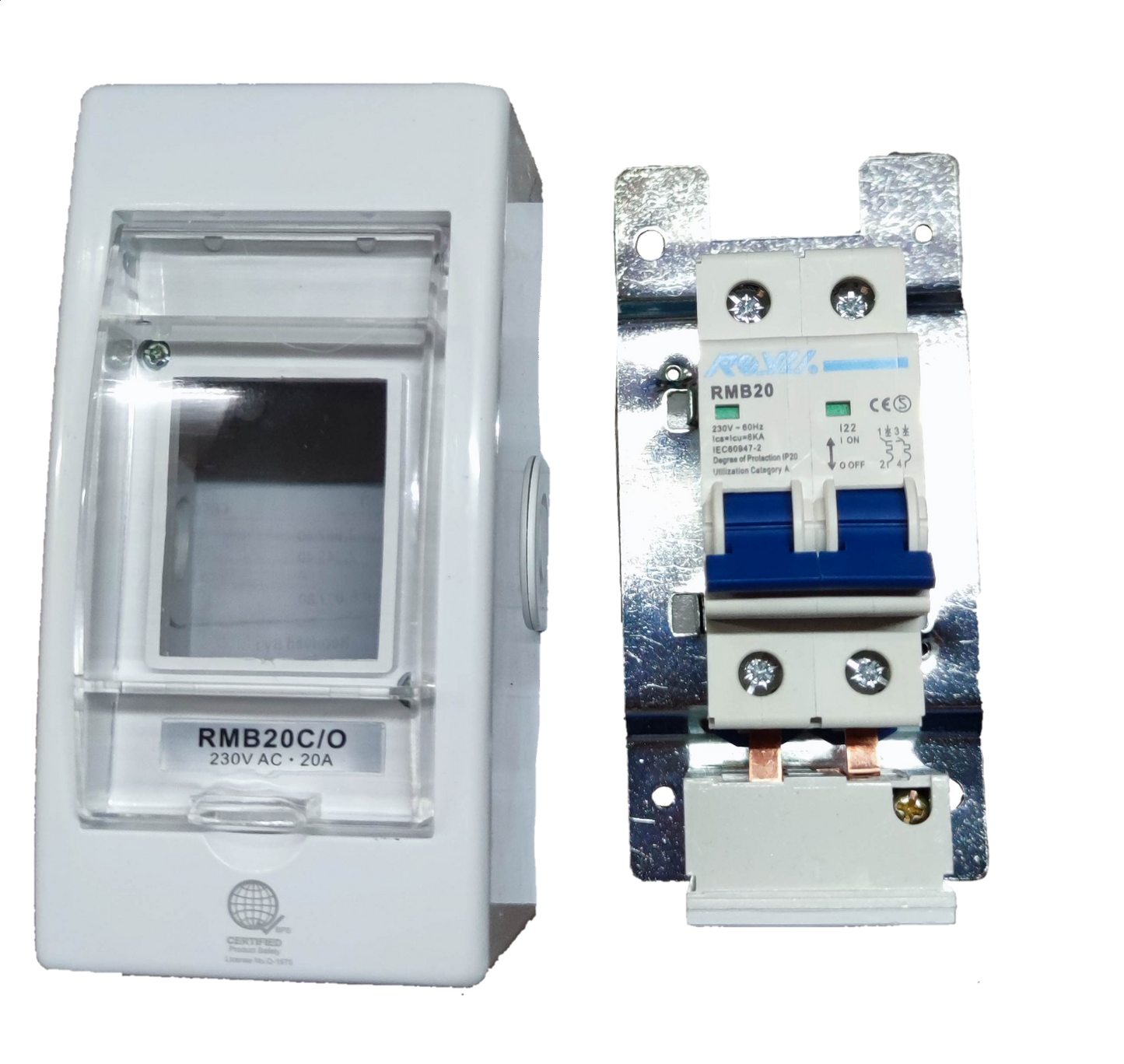 Royu 20A Circuit Breaker 220V  6KIAC with PVC Enclosure with Universal Outlet, Aircon Breaker With Cover RMB20C/O
