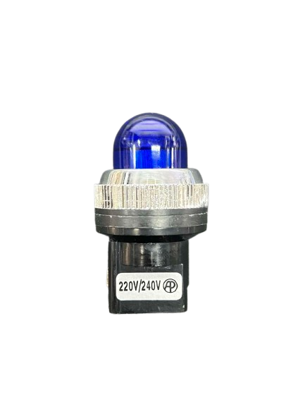 Auspicious 25mm blue neon pilot lamp 220V with a clear blue dome and metal base for work safety applications