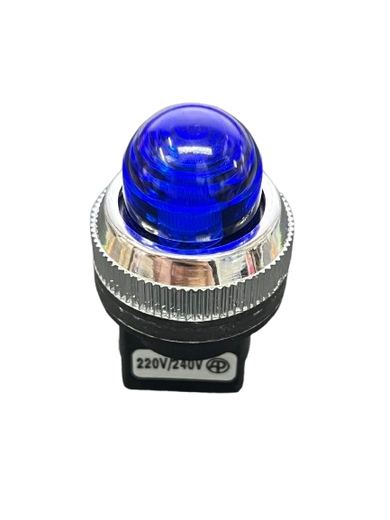 Auspicious 25mm blue neon pilot lamp 220V with a shiny dome shape for visibility in work environments