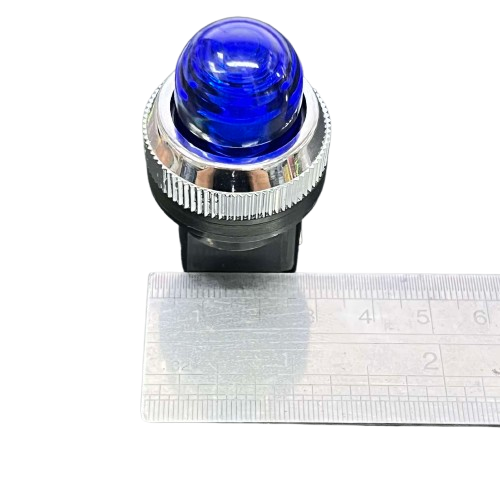 Auspicious 25mm blue neon pilot lamp 220V with a dome-shaped light on a measuring ruler