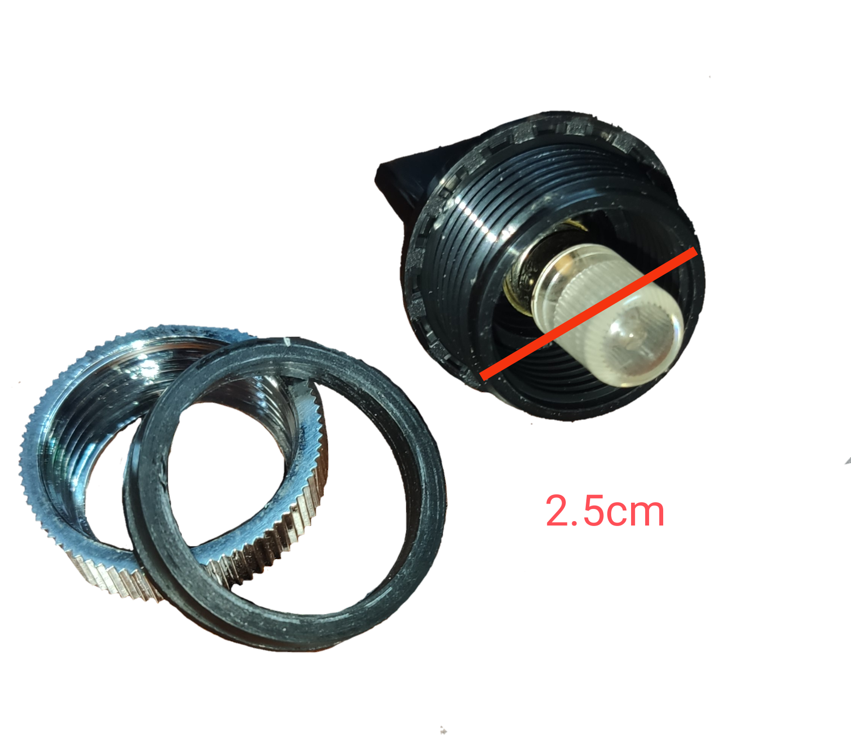 Auspicious 25mm neon pilot lamp 220V with metal rings and black mounting base for work and safety lights