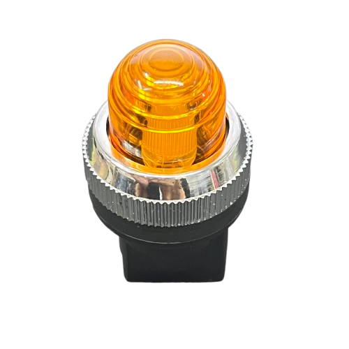 Auspicious 25mm neon pilot lamp 220V yellow with a clear lens and chrome accents for visibility