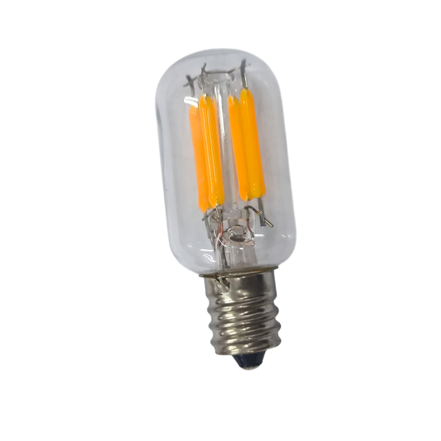 2W LED refrigerator bulb E12 with a clear glass cover and bright filament design for energy efficiency