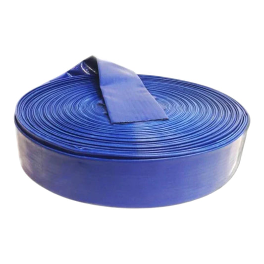 A coiled blue hose or strap with a flat rectangular piece resting on top, photographed on a plain white background.
