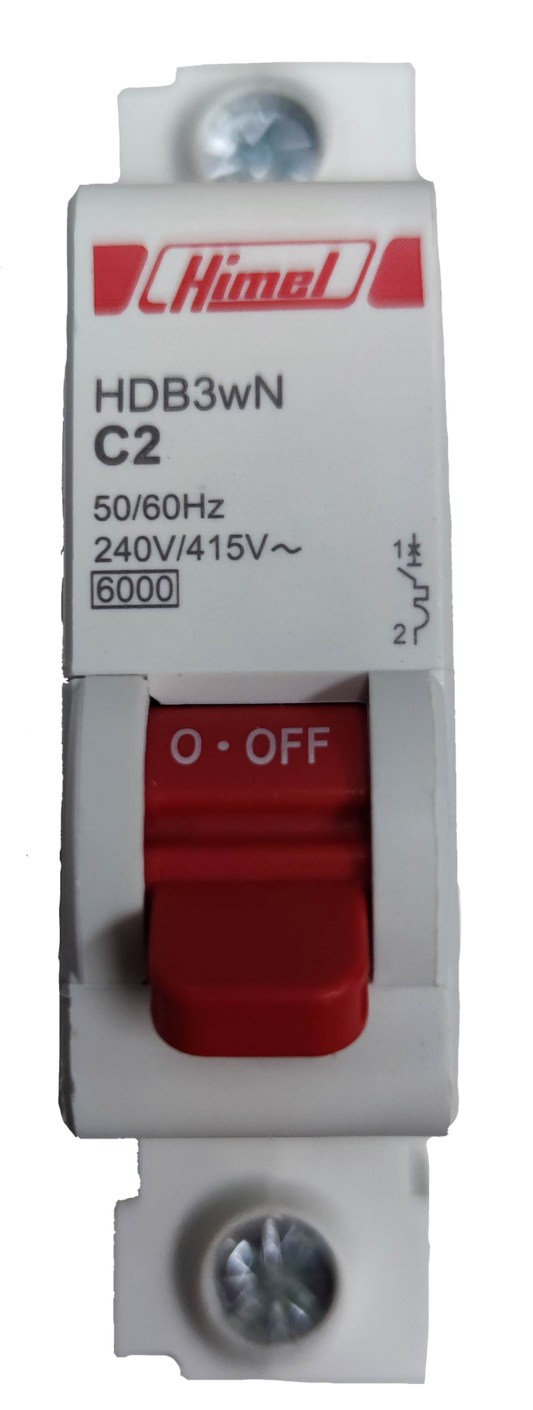 2A miniature circuit breaker 220V by Electx Electrical Supply with red ON OFF switch