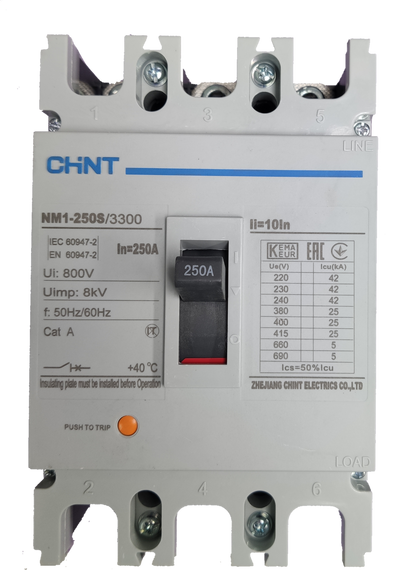 Chint 250A 3 Pole Industrial Circuit Breaker 3 Phase 50 KAIC Circuit Breakers