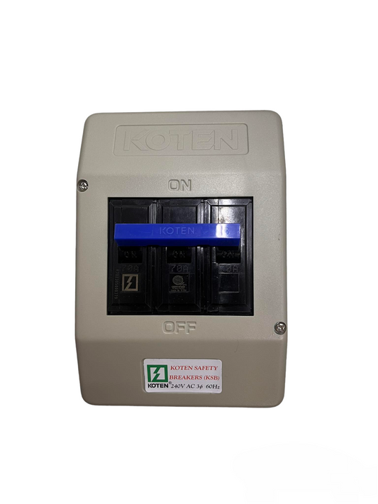 Koten 70A Circuit Breaker with Enclosure 3 Pole 3 Phase KSB ECB, MCB PVC enclosure, Circuit Breakers