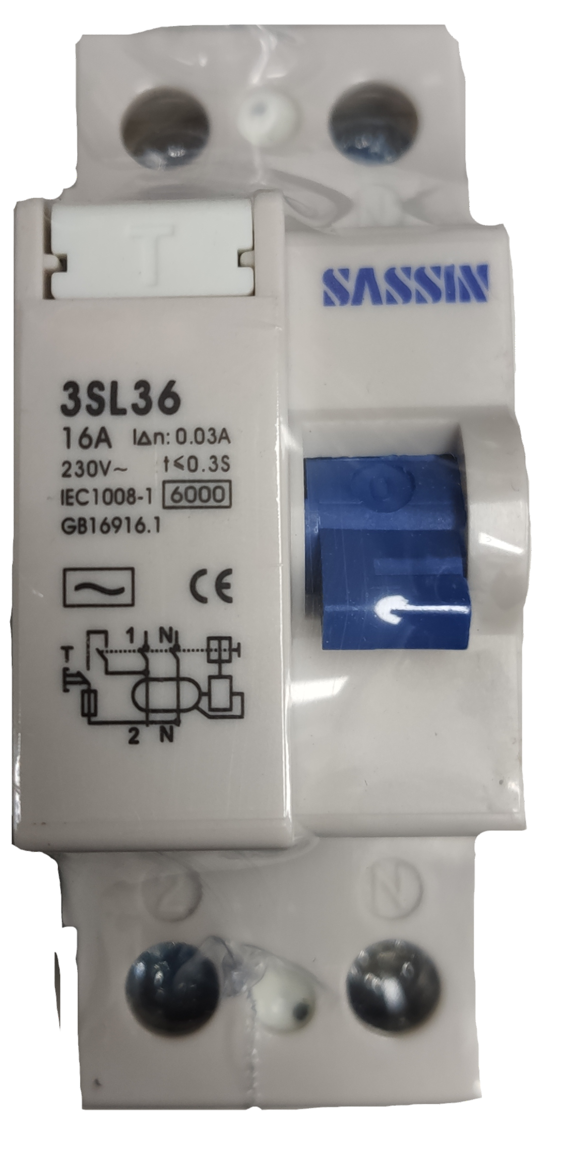 Sassin 2Pole 30ma Residual Current Circuit Breaker with 16A 230V electrical circuitry part