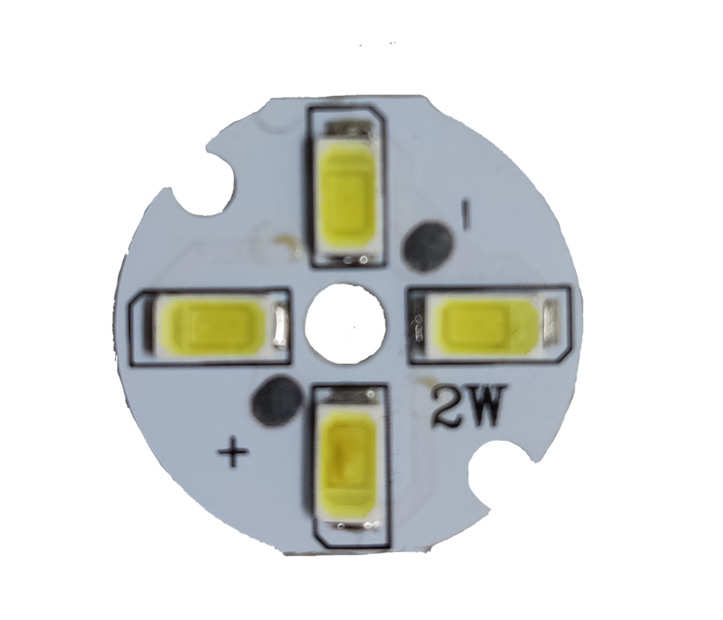 2W LED chip for lighting projects with four yellow LED diodes on a round white board
