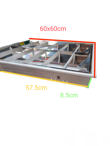 Tokina 2x20W Recessed Fixture with Aluminum Reflector showing dimensions 60x60cm and 8.5cm depth lighting installation accessory