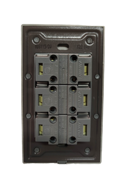 Royu 3 Gang Outlet With Plate MDS115 featuring three outlets for efficient power distribution