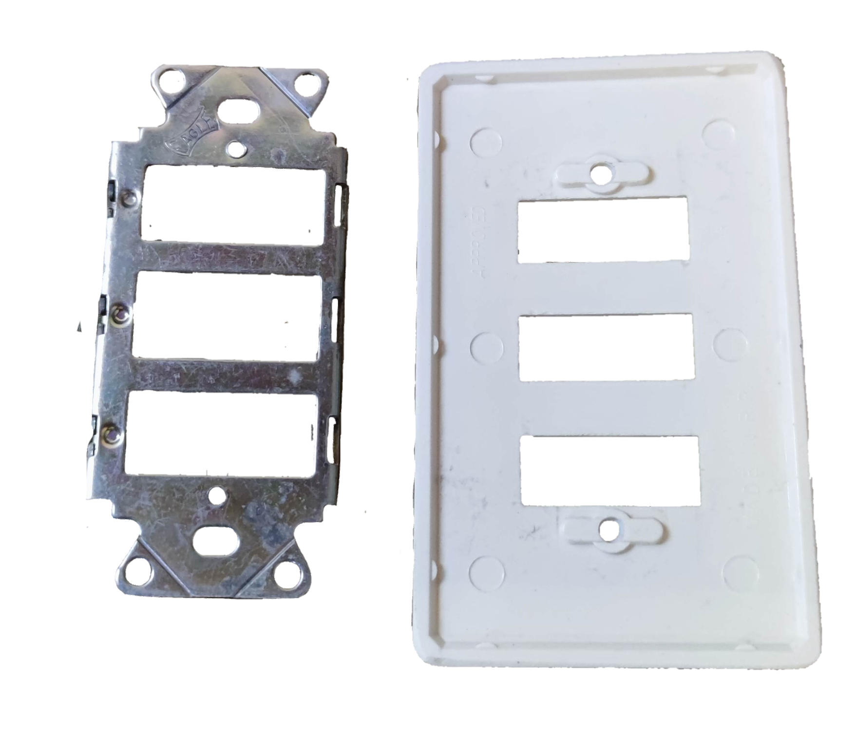 Eagle 3 Gang Plate with Metal Strap for secure installation and compatibility with multiple switches