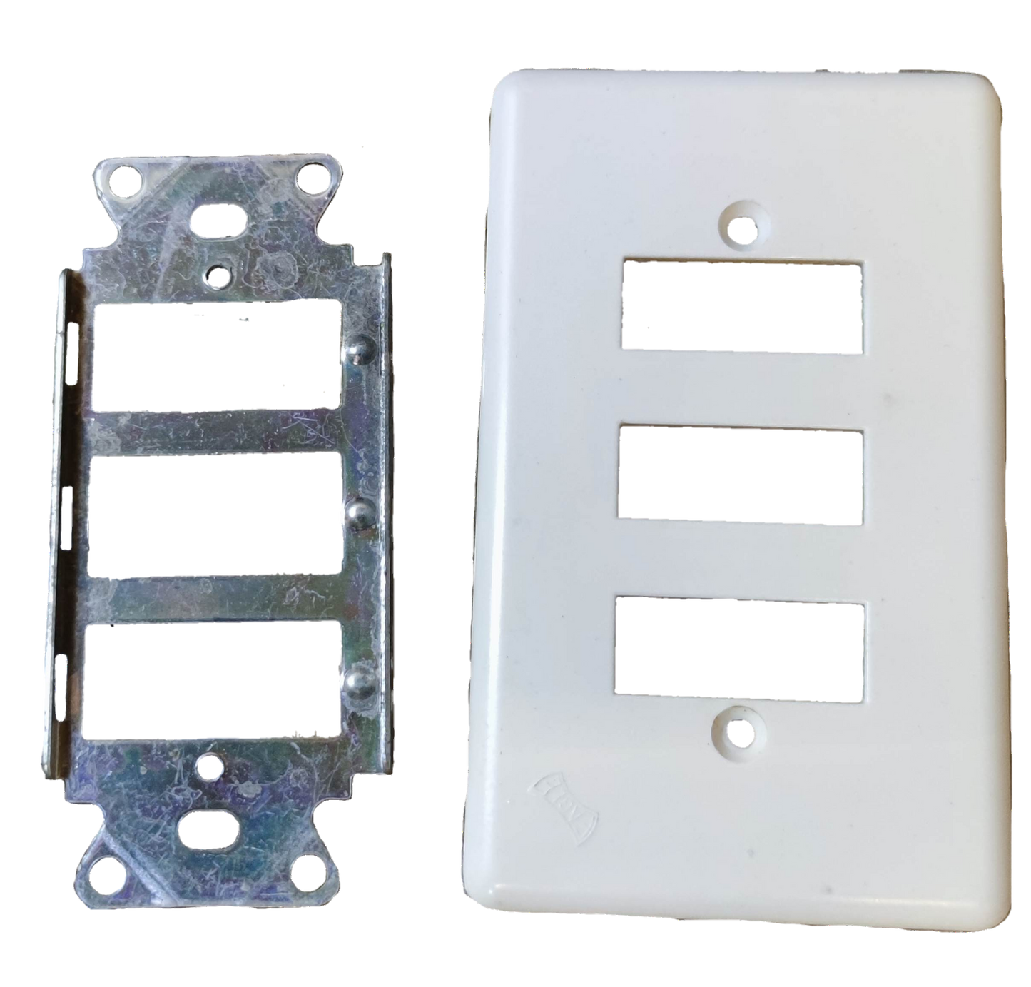 Eagle 3 Gang Plate with Metal Strap for easy installation of power switches and plugs