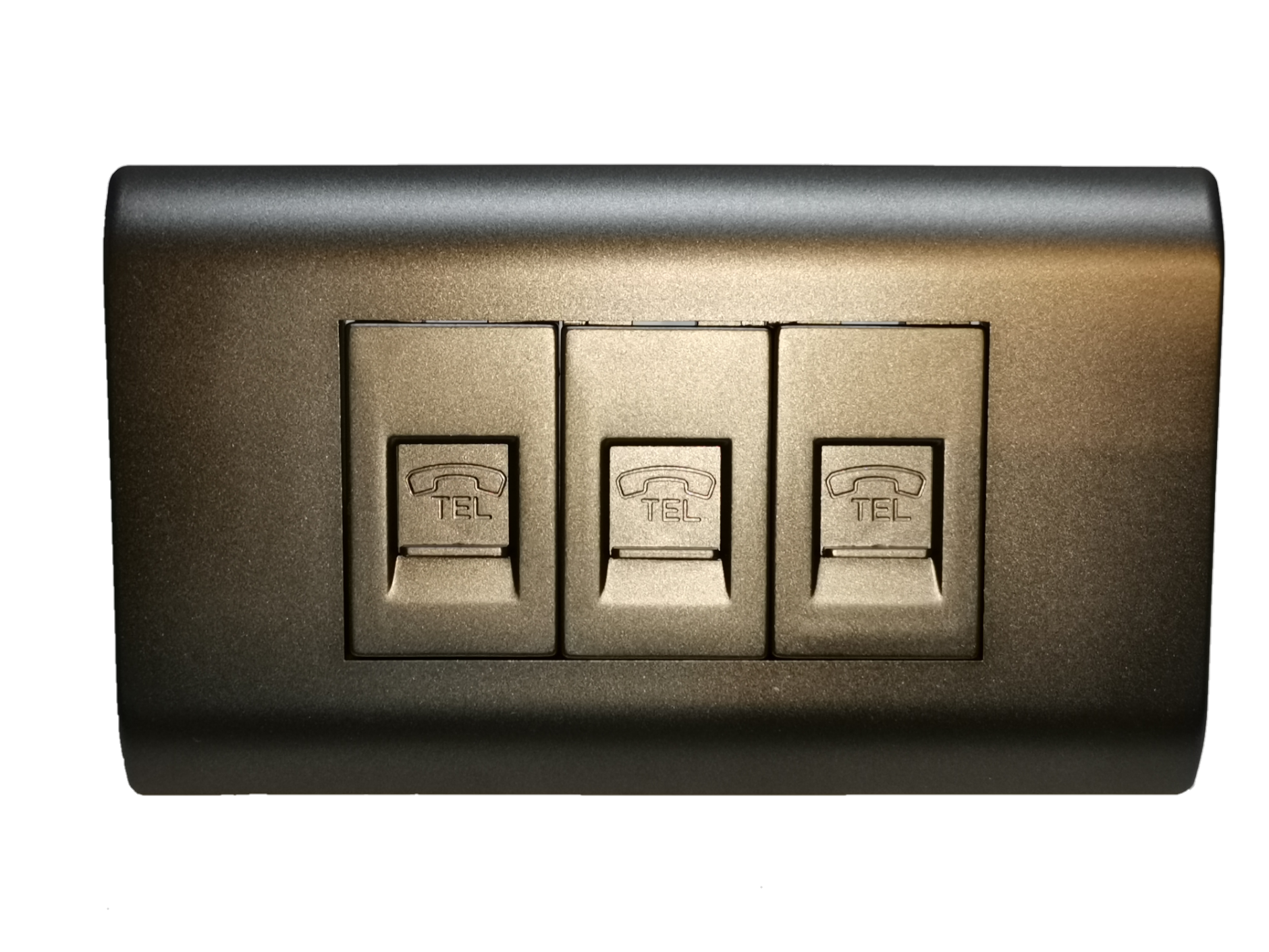 3 Gang Telephone Outlet Dark Gray With Plate featuring three individual telephone ports for easy connectivity