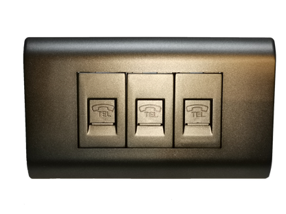 3 Gang Telephone Outlet Dark Gray With Plate featuring three individual telephone ports for easy connectivity