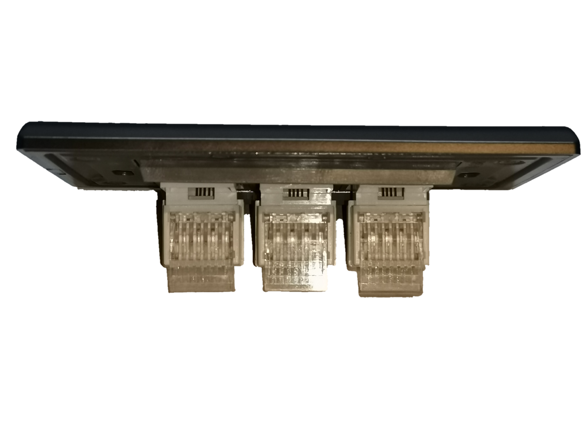 3 gang telephone outlet Dark Gray With Plate featuring three modular ports for easy connectivity