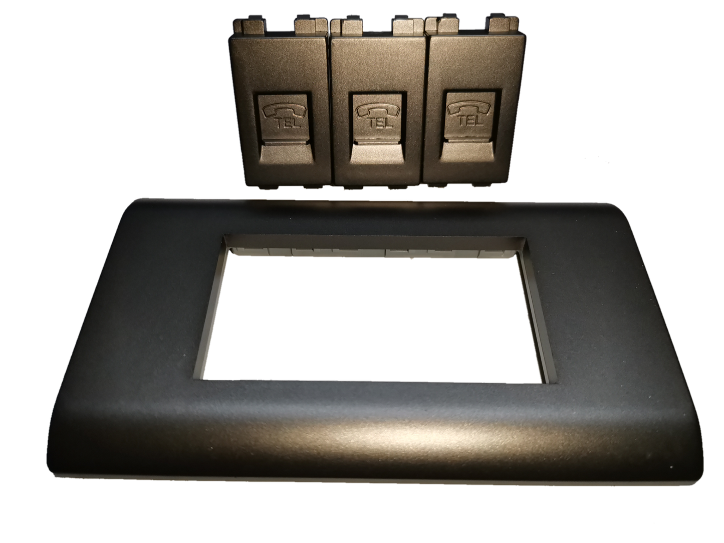 Royu 3 gang telephone outlet Dark Gray With Plate, designed for easy installation and connectivity.