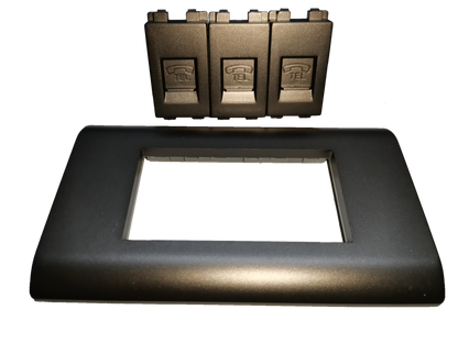 Royu 3 gang telephone outlet Dark Gray With Plate, designed for easy installation and connectivity.