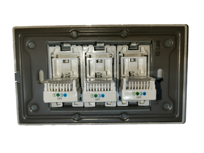 3 gang telephone outlet Dark Gray With Plate featuring three CAT3 ports for efficient connectivity
