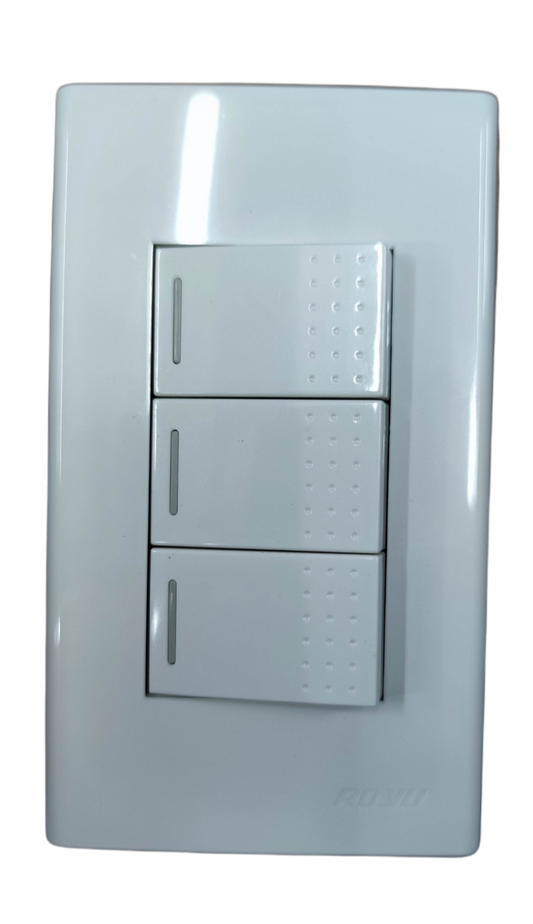 Royu 3 Way switch 10A 250V 3 Gang with sleek white design for efficient control