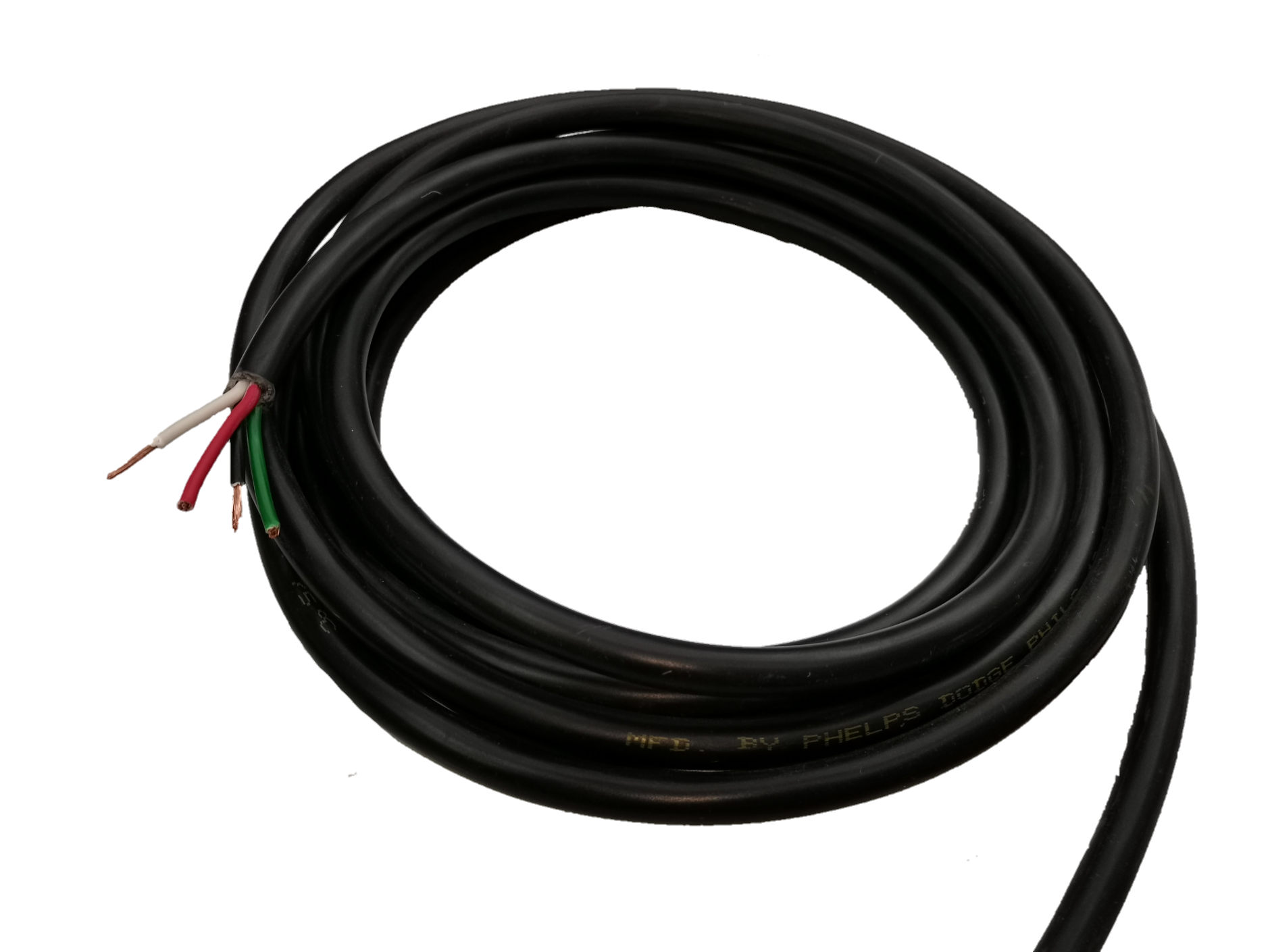 Phelps Dodge 3.5mm industrial power cable 25m 4 core with black outer insulation and exposed colored wires