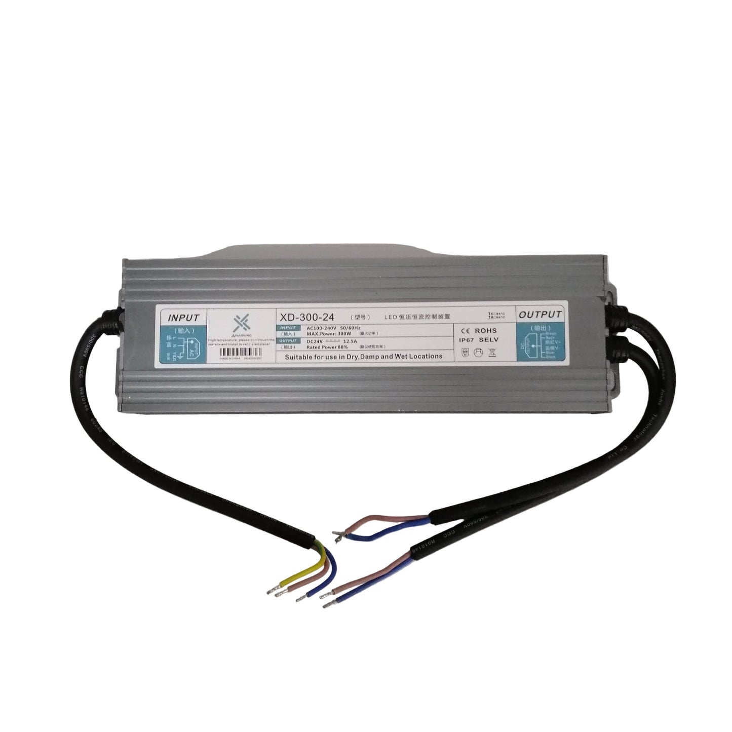300W LED Weatherproof LED Power Supply Input AC 100-240V Output DC24V 12.5A IP67