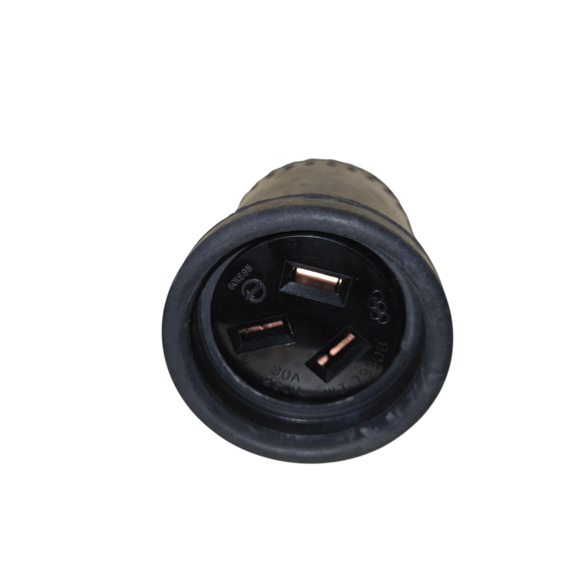 Black electrical plug on a white background