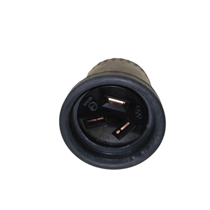 Black electrical plug on a white background