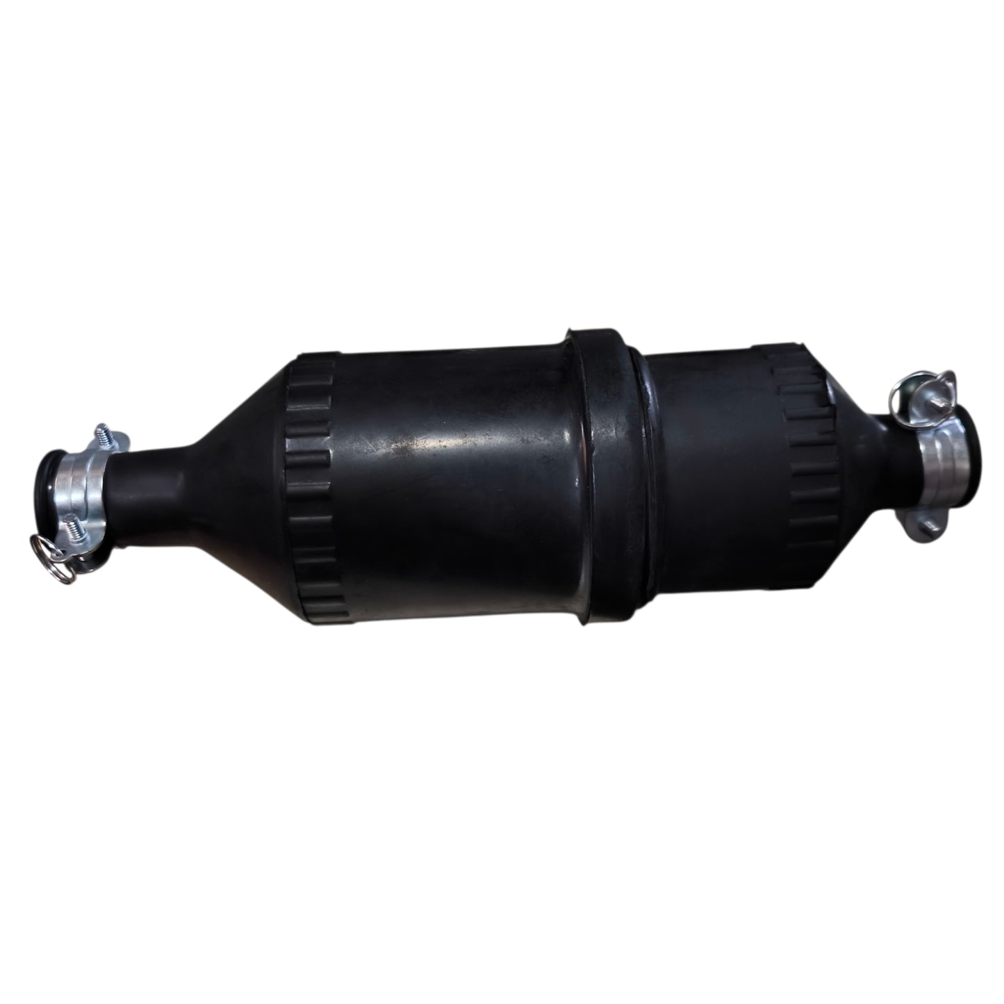Black metal cylindrical component on a white background