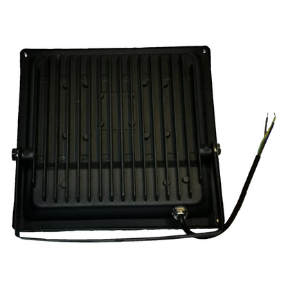 Black rectangular light fixture with a cord on a white background