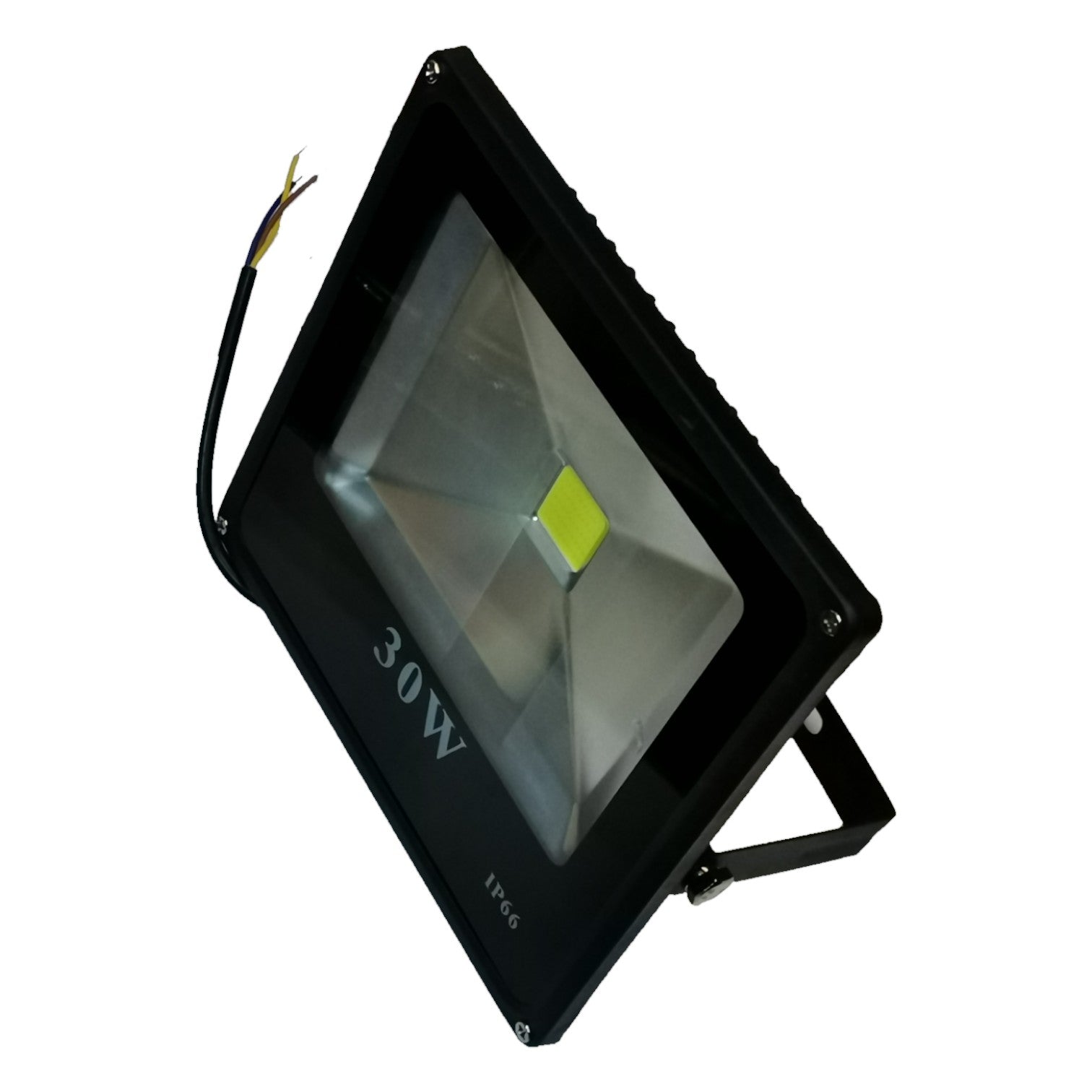 Black 30W LED flood light on a white background